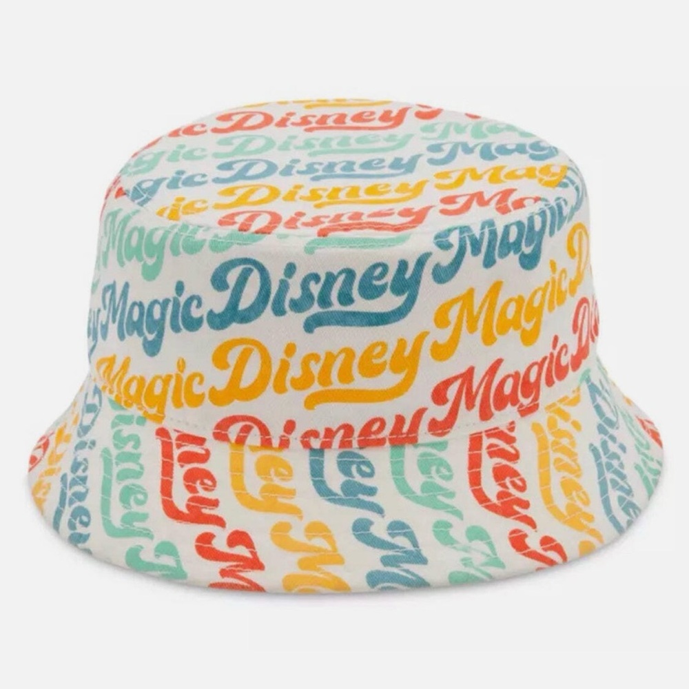 Disney Kids White Bucket Hat with Multicolor Script